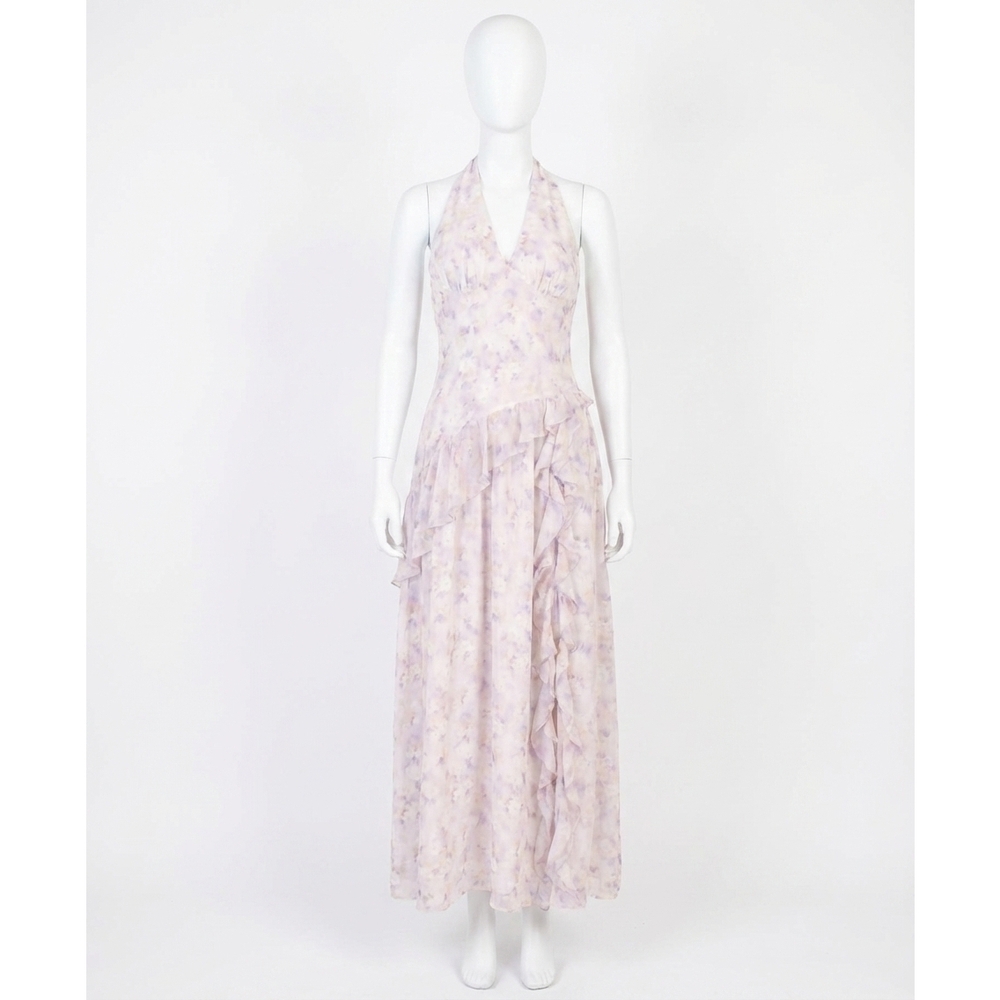 NEW KESTAN lola halter maxi dress in white/purple